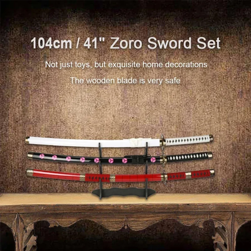 Espadas Roronoa Zoro de 104Cm hechas a mano Katana Anime japonés Cosplay Samurai Shusui Enma Kitetsu soporte para espada gratis y B NM35