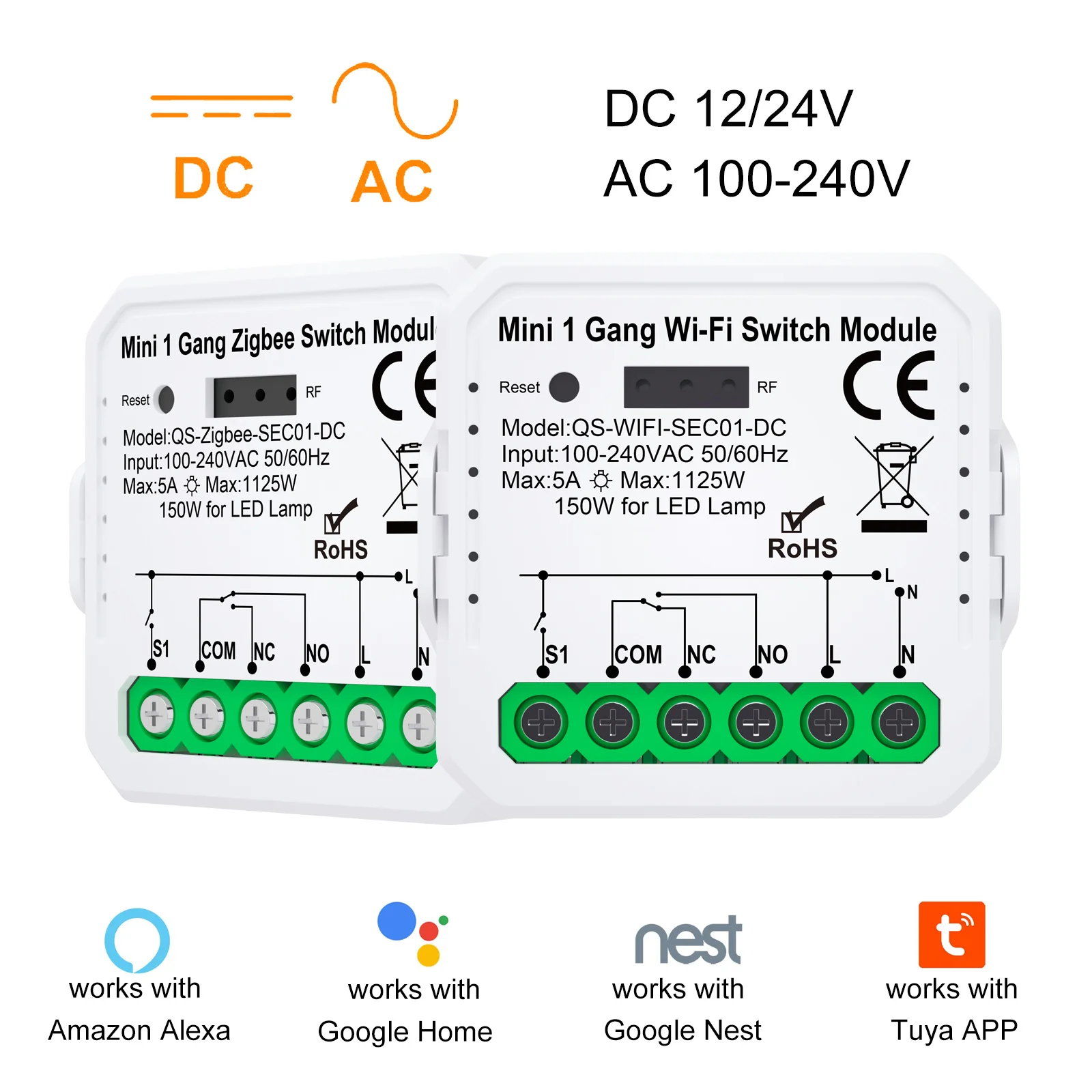 Tuya ZigBee WiFi Smart Switch Module Dry Contact DC 12/24V AC 100-240V Smart Home DIY Breaker Relay Work with Alexa Google Alice