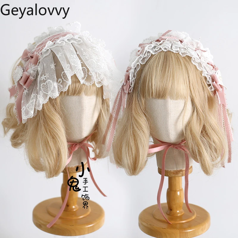 

Japanese Style Pink Lolita Original Bow Lace Headband Hairpin Sweet Cute Girl Kawaii Top Versatile Hat Hair Accessories