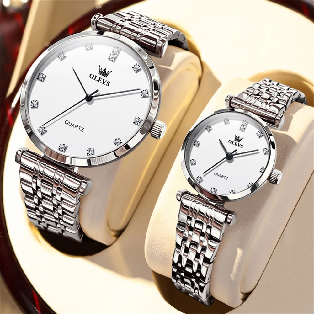 OLEVS Couple Watches Simplitity Fashion Trend Original Wristwatch Exquisite Lover Watch Gift Box His and Her Watch Set 5596