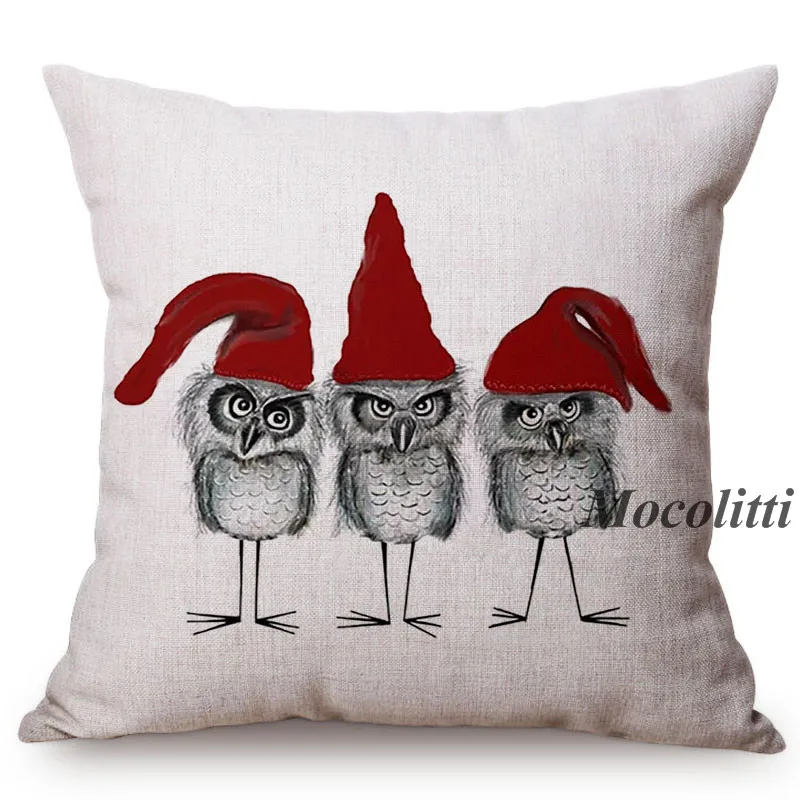 Happy New Year Cartoon Animal Cushion Cover Santa Claus Elk Christmas Decorative Cotton Linen Sofa Throw Pillow Case cojines