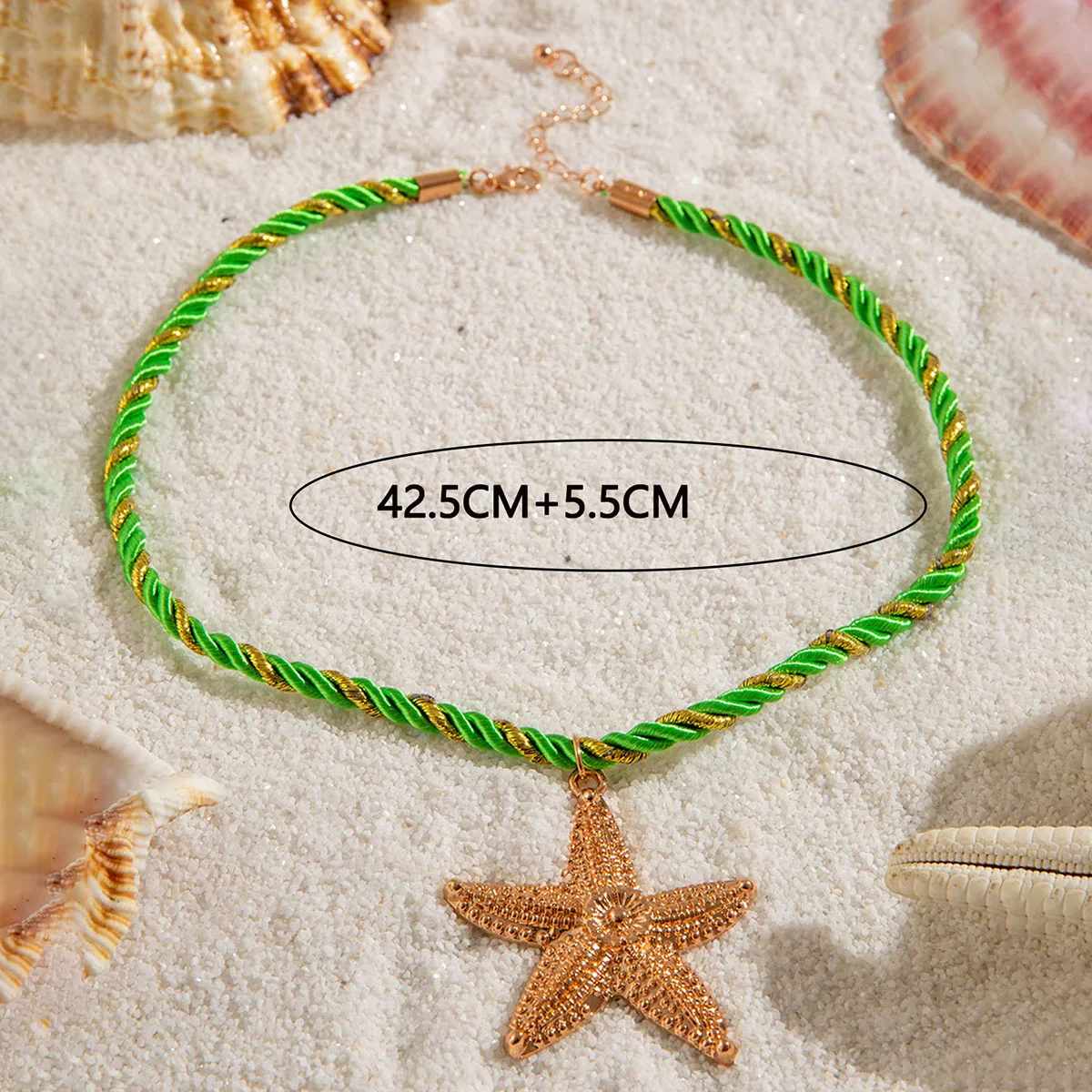Docona Bohemia Wind Colorful Weave Starfish Pendant Necklaces for Female Gold Color Alloy Metal Adjustable Jewelry Beach Gift