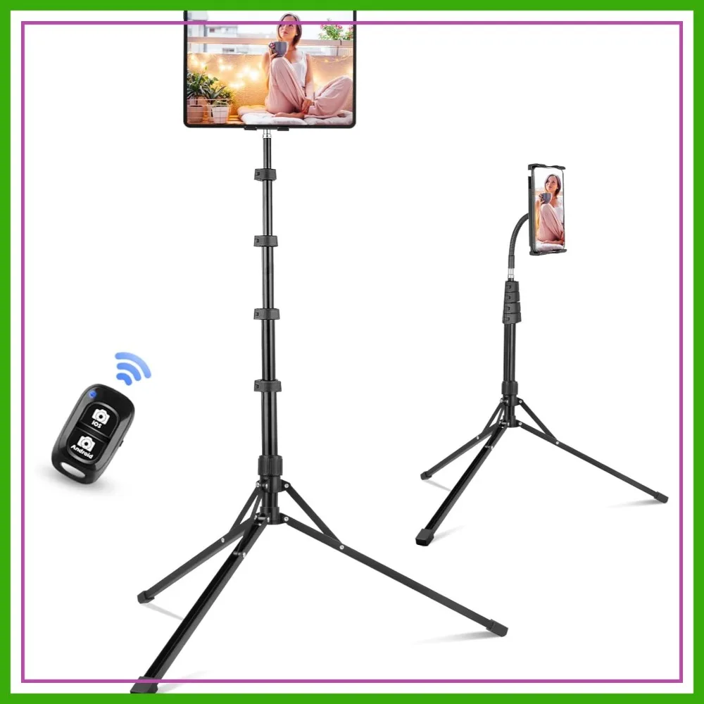 

67" Adjustable Tripod Stand, Tablet Holder for iPad, Kindle, Switch, Smartphones, 4.7"-12.9" Devices