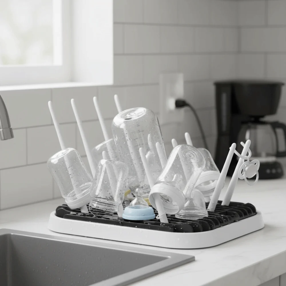 Foldable Baby Bottle Drying Rack Sturdy Portable Bottle Cleaning Dryer Detachable Plastic Bottle Holder Nursery Essentials