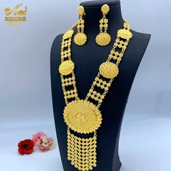 ANIID African Luxury Necklace And Earrings Set For Women Indian Arabic Long Necklace Jewelry Wholesale Wedding 24k Gold Color