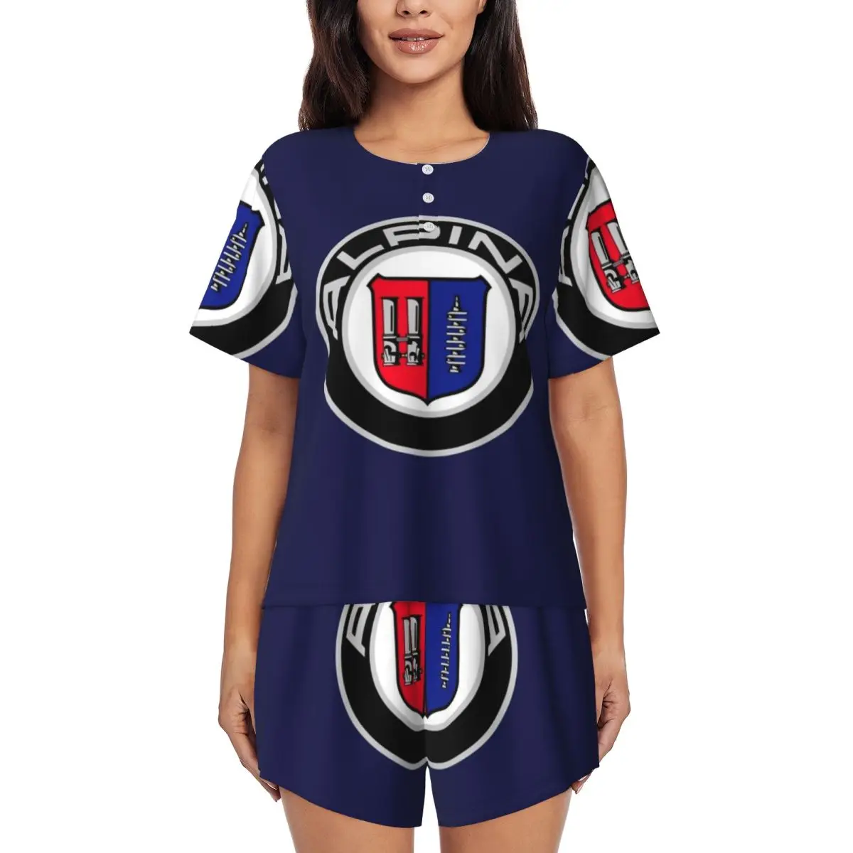 

Alpina - Ночные рубашки с круглым вырезом и короткими рукавами с логотипами классических автомобилей, женские свободные пижамные комплекты с короткими брюками