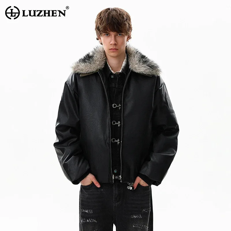 

LUZHEN 2025 New High Quality Faux Fur Patchwork Neck Padded Coat Men Fashion Elegant Handsome Thickened Warm Parka Jacket JY5646