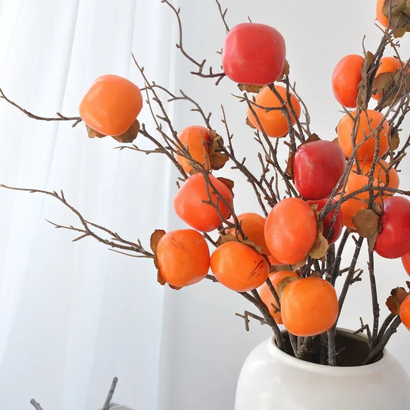 72CM Artificial Persimmon Ornaments, High-end Fruits, Chinese Style Living Room Decoration, Plant Red Fruits