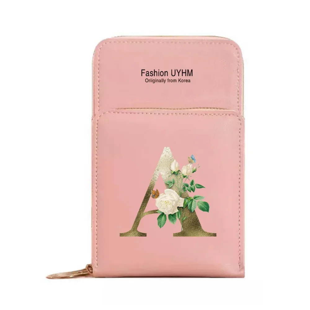 Shoulder Bags Touch Screen Phone Bags Women Case Card Organizer Luxury Bag Purse Messenger Pouch Handbag Golden Flower Pattern