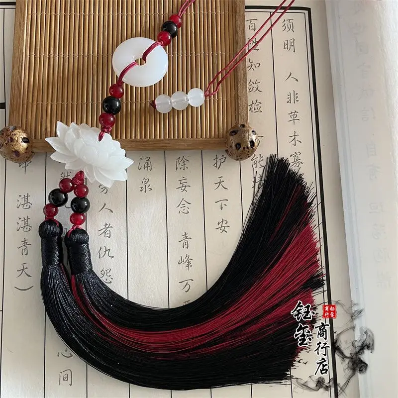 Chinesischer Stil Friedensschnalle Lotus Zweifarbige Quastenborte, Nähzubehör für Hanfu-Taillenanhänger Perlenbesatz – Detail 8