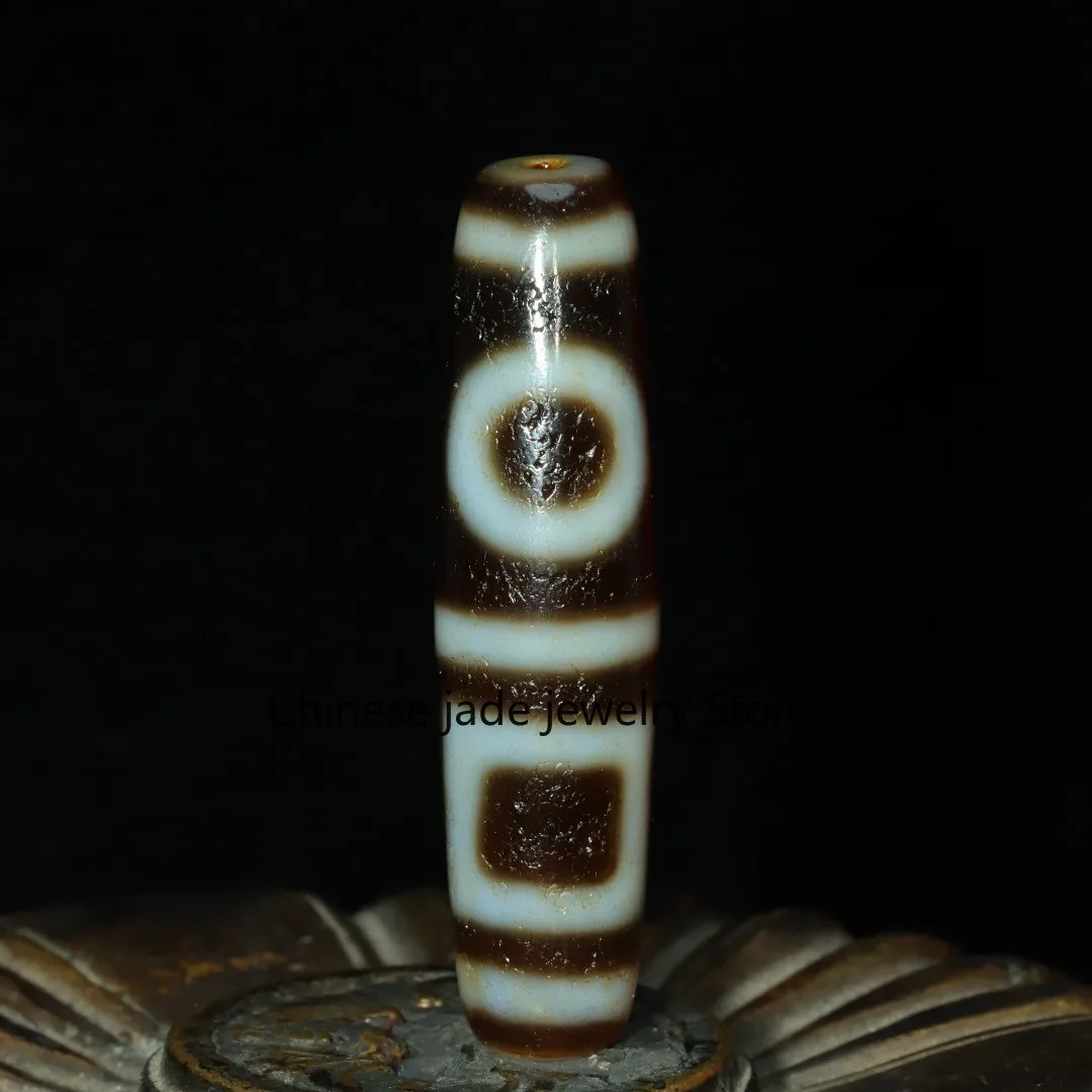 Ancient Tibetan DZI Beads Old Agate Heaven＆Earth Totem Amulet Pendant 49mm #4197