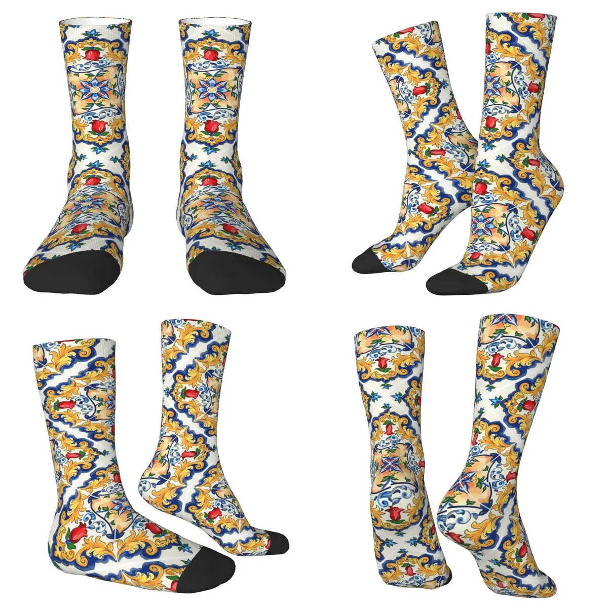 

Sicilian Majolica Colourful Floral Flourishes Tile Pattern Socks Harajuku Stockings All Season Long Socks Accessories for Unisex