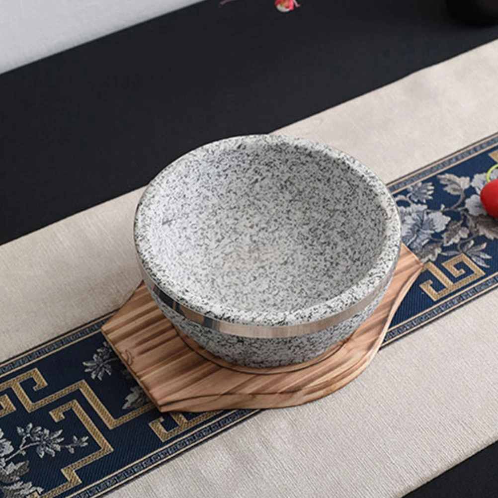 

18 Stone Bowl Wood Mats 21.4x17.4x1.6cm Inner 13.6cm Temp Resistance Kitchen Accessories Pot Holder Casserole Mat Dining