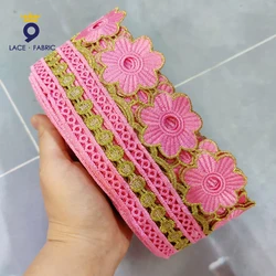 High Quality 10 Yards !! Indian Women Clothes Decoration Embroidery Lace Trim Ribbon Pink Guipure DIY Handmade Lace Material