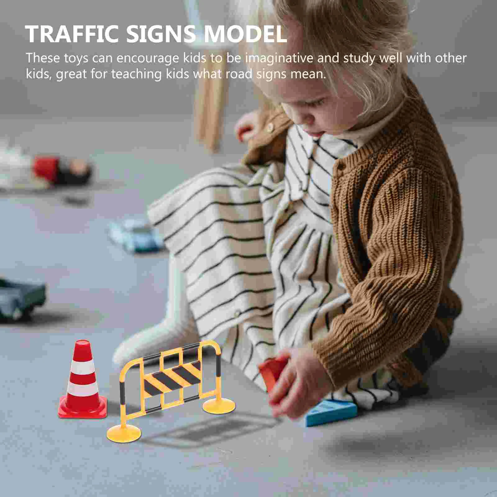 24 Pcs Barricade Props Toy Boy Role Play Toys for Kids Mini Sand Tray Miniatures Sign Traffic Barrier Road Cones The