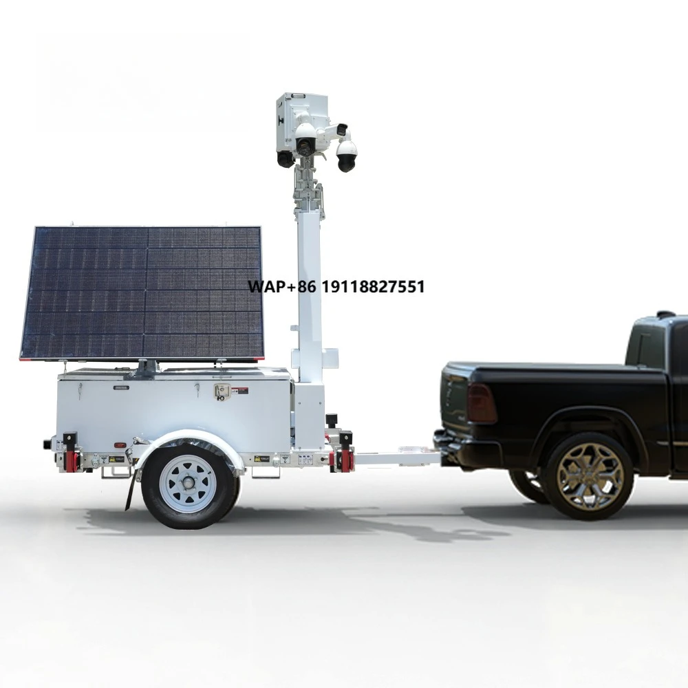 وحدة الطاقة الشمسية مقطورة برج المراقبة الشمسية المتنقلة المراقبة عن بعد 2 * 600 واط الألواح الشمسية للخارجية والبناء #1