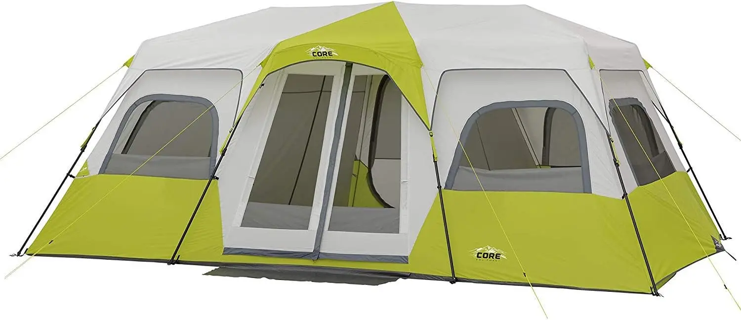 CORE-Instant Cabin Tent with Storage Pockets, portátil, grande, 3 quartos, enorme, família, Camping Acessórios, 12 pessoas