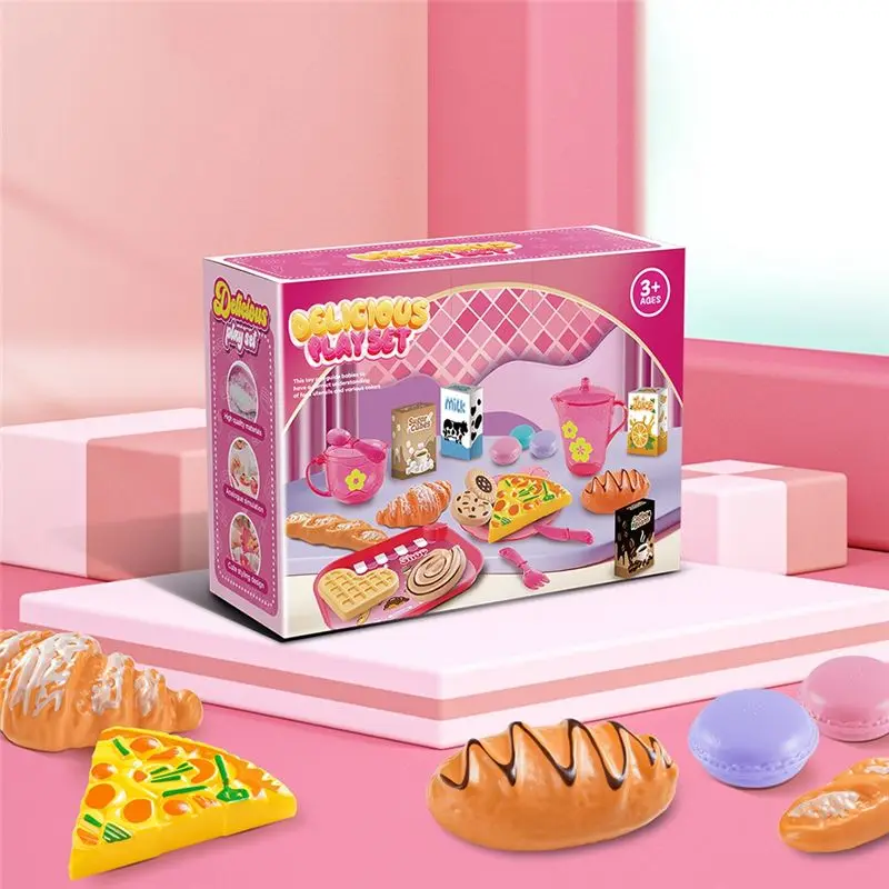 WOWFU-33Pc maison de jeu ensemble de cuisine enfants thé fête ensemble de jeu pour enfants, jeu de rôle avec Dessert et vaisselle