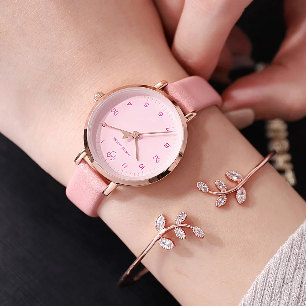 Disney Gift With Box Ladies Watch Mickey Mouse Genuine Leather Quartz Womens Clock Waterproof Fashion Relogio Feminino