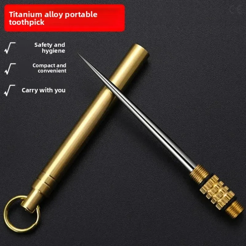 Outdoor Pocket Toothpick Titanium EDC Portable Mini Toothpick Fruit Fork Camping Tool Toothpick Tube Is More Durable Than Floss