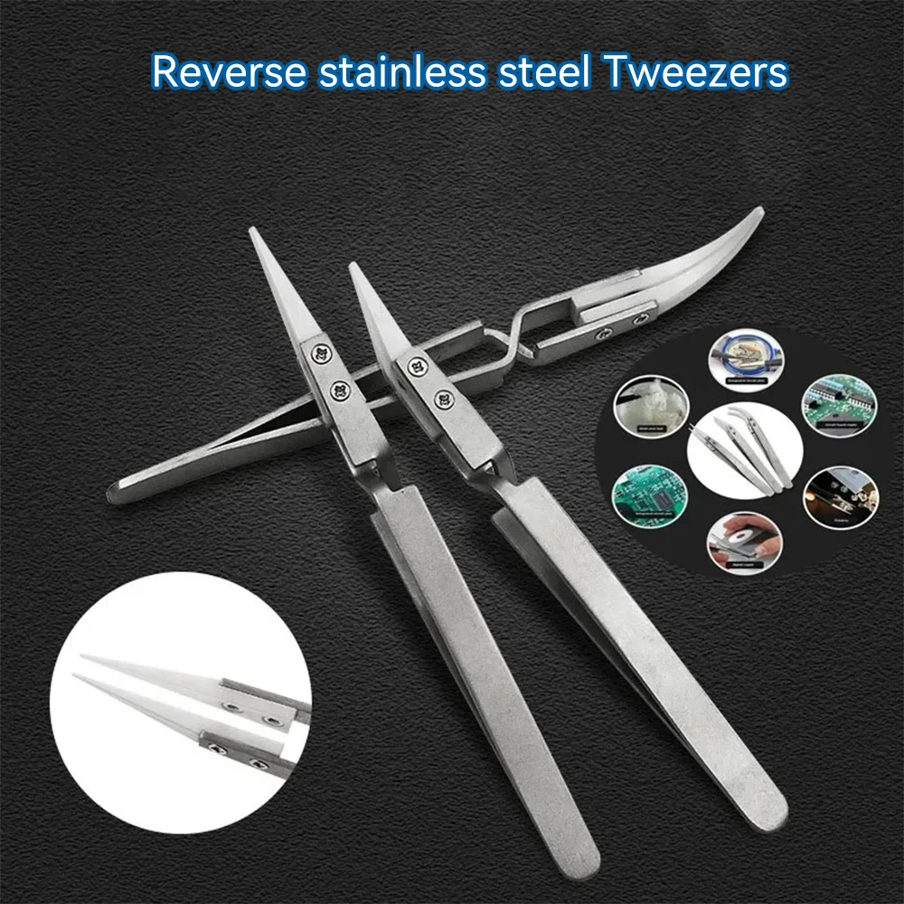 1/3pcs Ceramic Anti-Static Tweezers, Acid Resistant Straight Tip, Reverse Electronic Soldering Chuck Tweezers LK-AA19