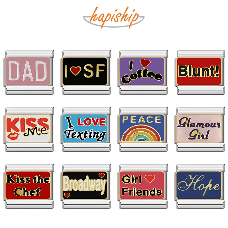 Hapiship 2025 Top Fashion Colors Dad Peae Hope Kiss Me Be Happy Italian Charms Fit 9mm Bracelet Making DIY Women Jewelry ZH038