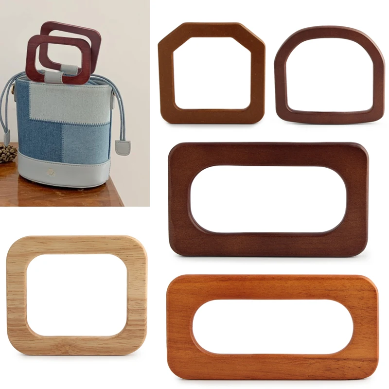 2PCS Rectangular Square Bag Handle Replacement Crossbody Bag Shoulder Bag Beach Bag Wooden DIY Handle Wallet Accessories
