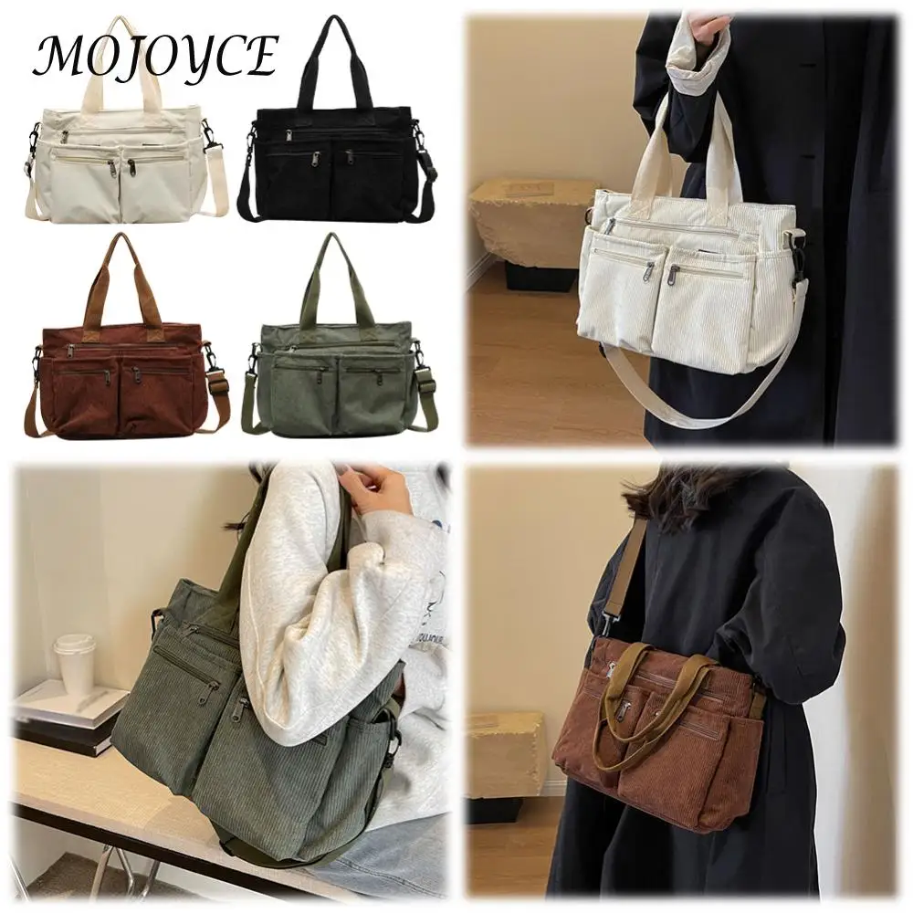 Women Corduroy Tote Bag with Multi Pockets Crossbody Bag Large Capacity Shoulder Bag Hobo Bag Commuting Bag