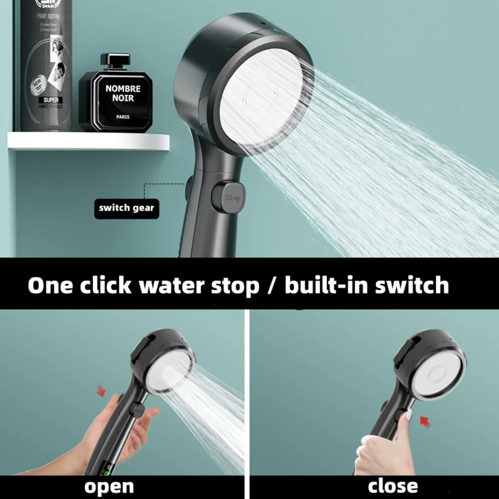 New High Pressure Handheld LED Shower Head Temperature Display 4 Mode Adjustable Water-saving Nozzle Bathroom Rain Shower Head