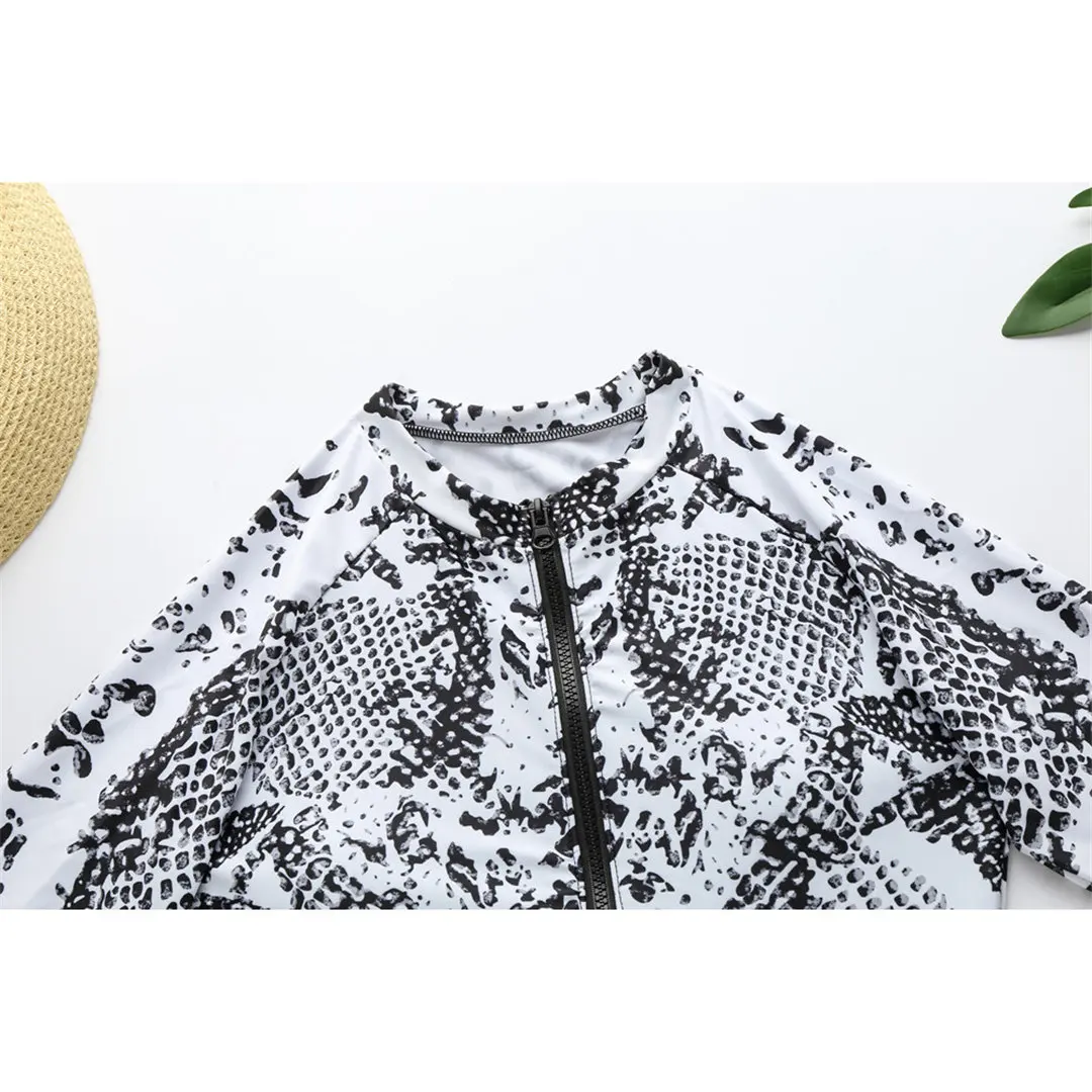 Sexy Reißverschluss Surf Rash Guard Einteiliger Badeanzug Damen Bademode Weiblicher Badeanzug mit Schlangenhaut-Print und langen Ärmeln V2108L – Detail 16