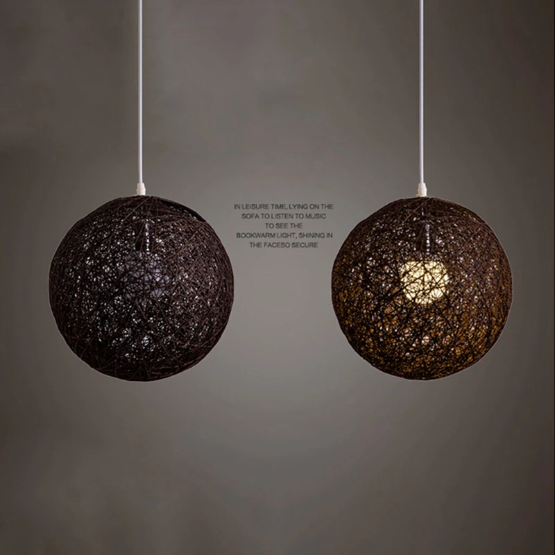 2X Coffee/Yellow Bamboo, Rattan And Hemp Ball Chandelier Individual Creativity Spherical Rattan Nest Lampshade