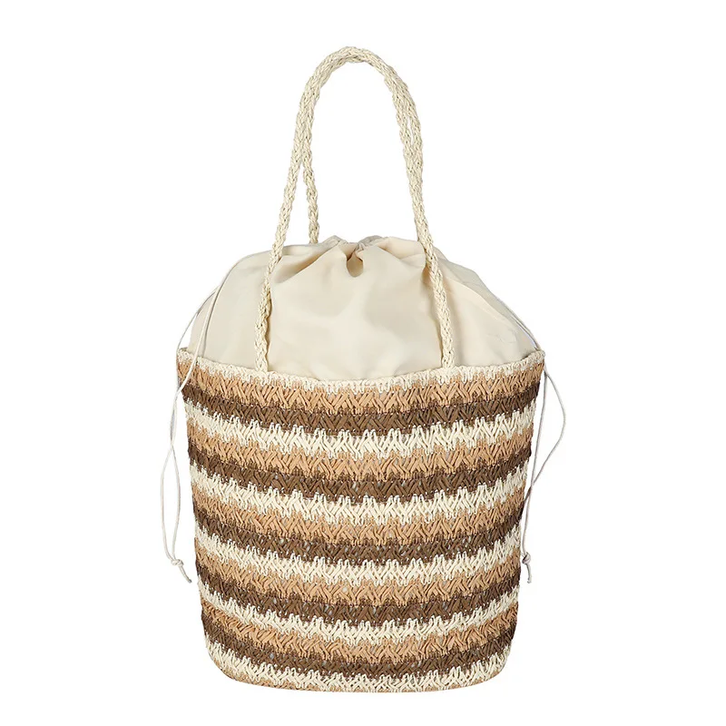 Bolso de mano tejido de paja de gran capacidad para mujer, bolsa de mano informal Retro de diseñador de lujo para playa, bolsillo interior con cordón, 2020, 20202