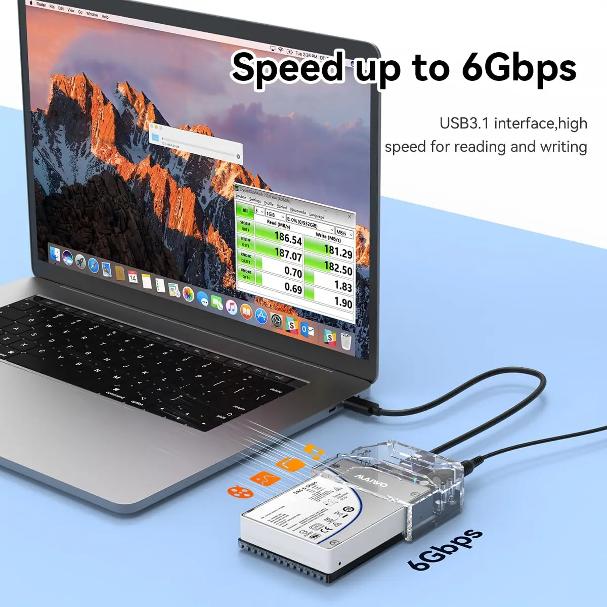 MAIWO 2.5 Inch SAS/SATA Hard Disk External Case USB3.1 Type-C to SATA/SAS External Hard Drive Docking Station for 2.5
