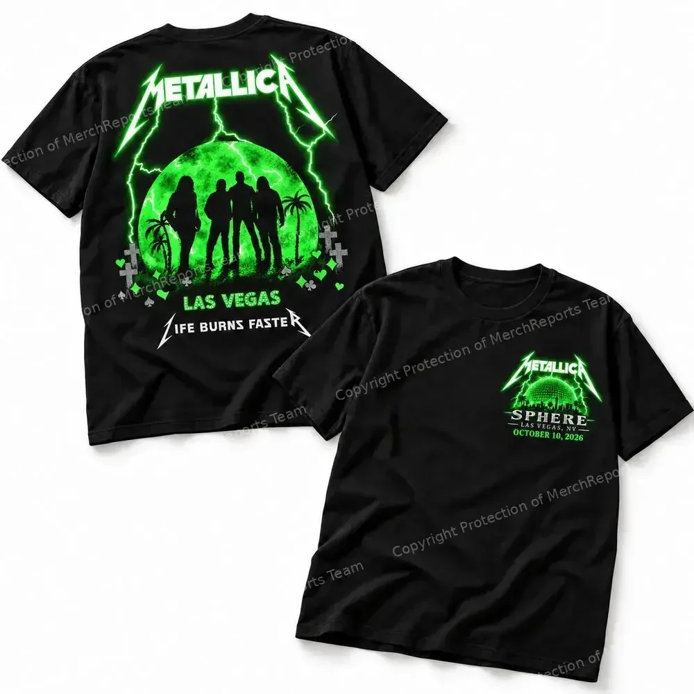 Metallica Life Burns Faster At Sphere Las Vegas Nevada T-Shirt 2026 Sommer Neues Atmungsaktives Baumwoll-T-Shirt für Männer und Frauen Streetwear Y2K – Detail 5