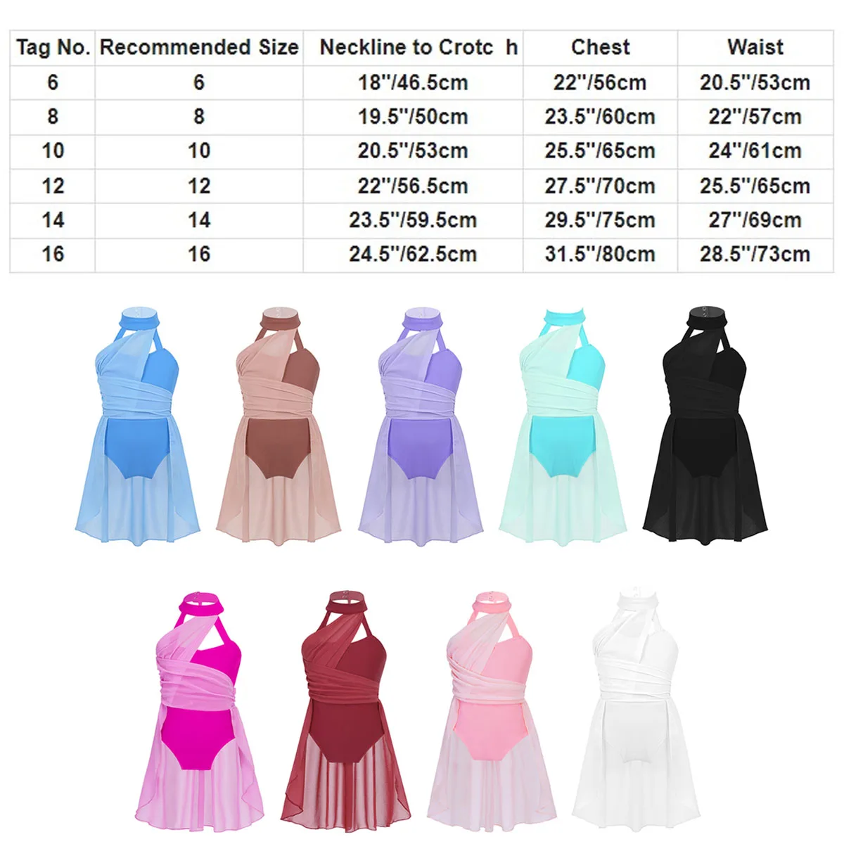 Kids Girls Lyrical Dress Halter Chiffon Modern Dance Costume Ballet Leotard Dress Sleeveless Caged Back Performance Clothing