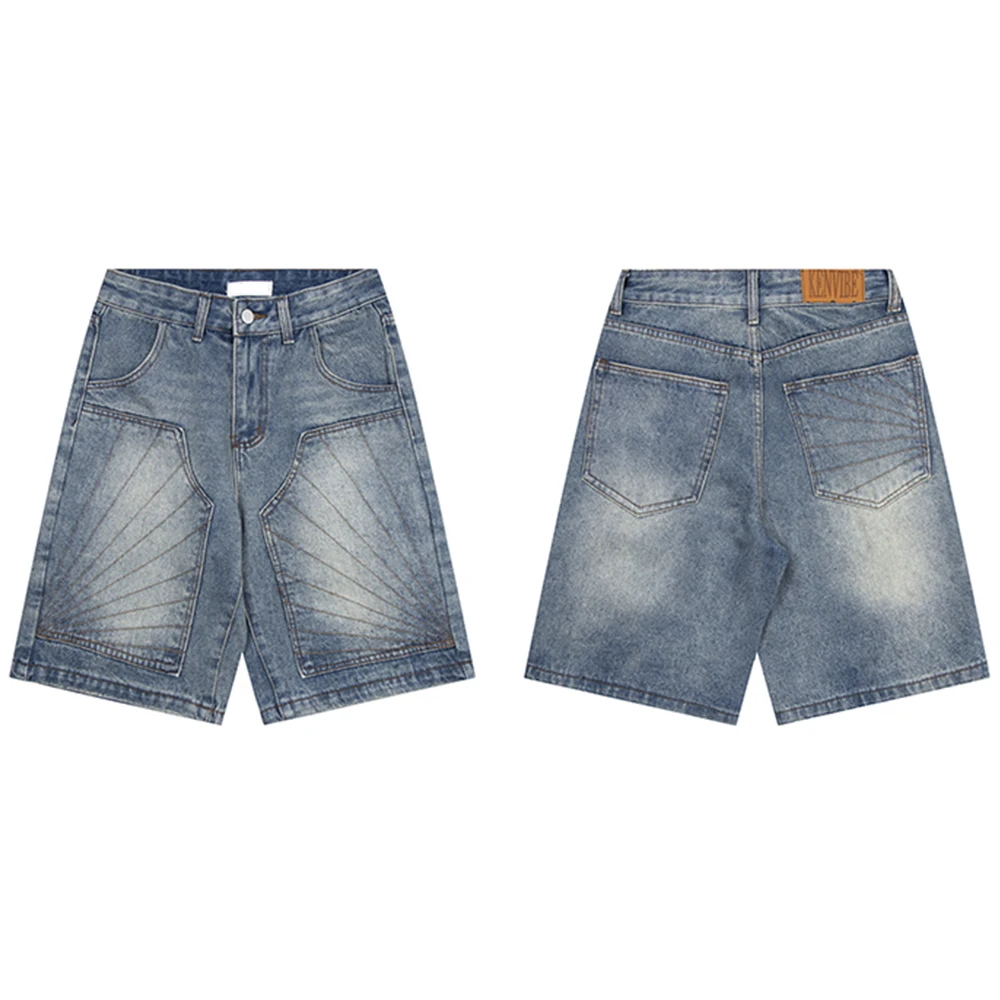 Custom Summer Wholesale Wide Leg Distressed Loose Straight Leg High-rise Vintage Luxury Heavyweight Men's Denim Shorts