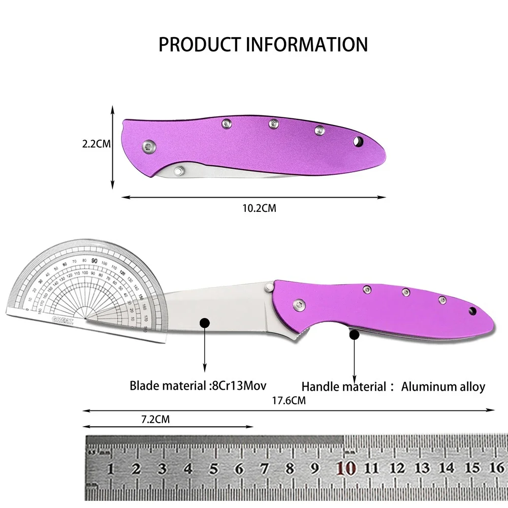 Purple Leek 1660PUR Flipper Assisted Tactical Folding Knife 8Cr13Mov Blade Aluminum Alloy Handle Camping Hunting Pocket EDC Tool