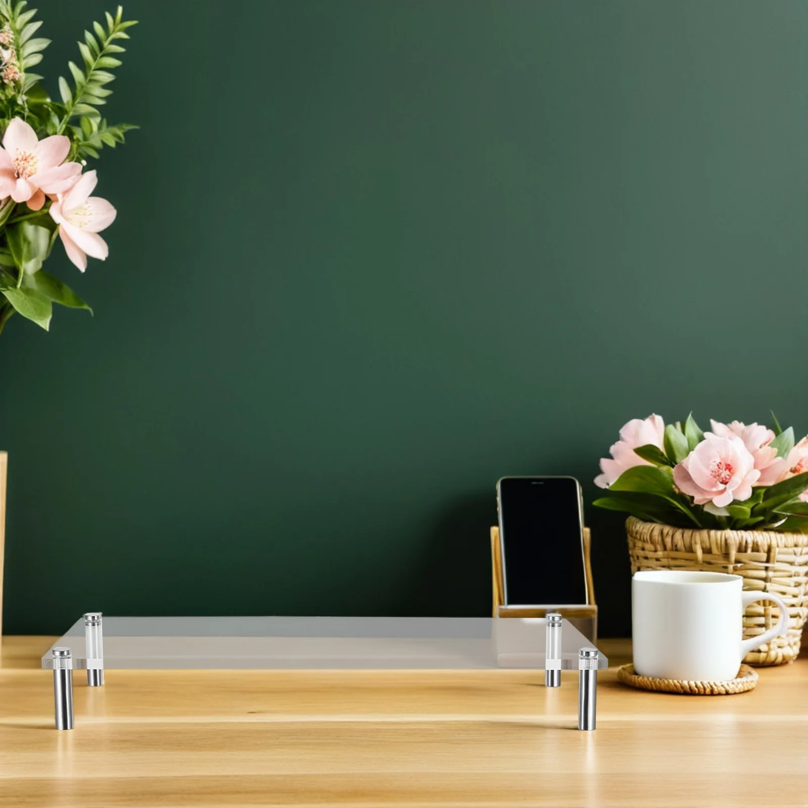 Penyangga Monitor Akrilik Transparan Rak Komputer Transparan Rak Meja Penyangga Stabil Penghemat Ruang untuk Rumah dan Kantor