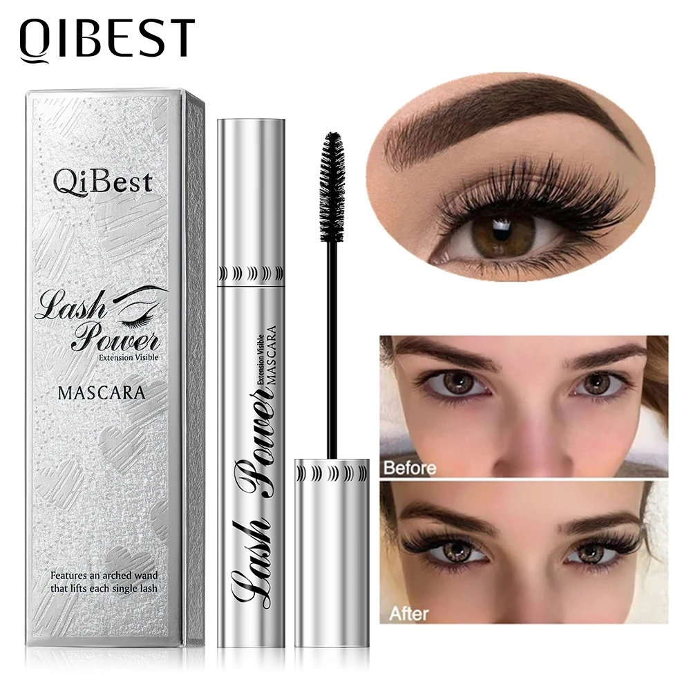 QIBEST Makeup Black Mascara 4D Curling Thick Mascara Volume Eyelash Extension Make up Waterproof Lengthening Eyes Cosmetics