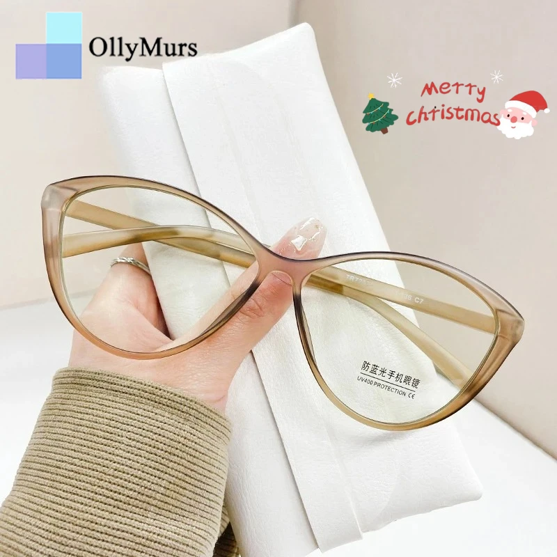 

OLLYMURS ультра легкая ретро модная TR90 анти-синяя женская оправа «кошачий глаз» оптическая оправа для очков по рецепту 7212