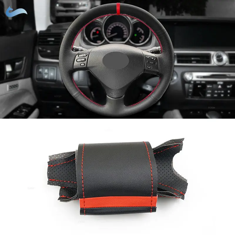 For Lexus RX330 RX400 2004-2007 Toyota Corolla Verso 2006 Camry 2004-2006 Steering Wheel Perforated Leather Cover Red Line Strip