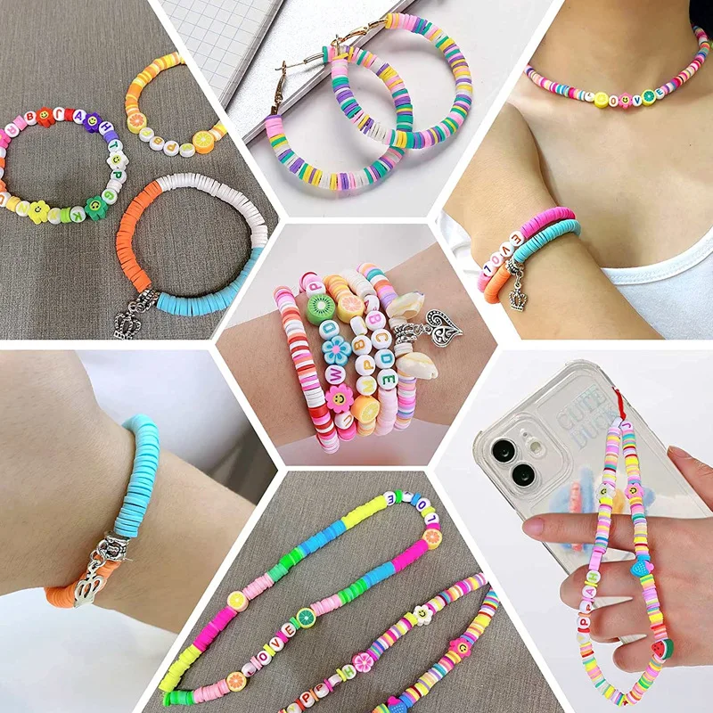 6MM 24 Rainbow Color Flat Chip Beads For Boho Bracelet Necklce Making Letter Beads Accessories Kit DIY Toys for Kids Adult Gift