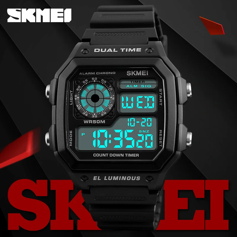 SKMEI 1299 Luxury Sport Watch for Men Waterproof Electronic Military Mens Digital Wristwatch Shockproof Clock 1335 Reloj Hombre