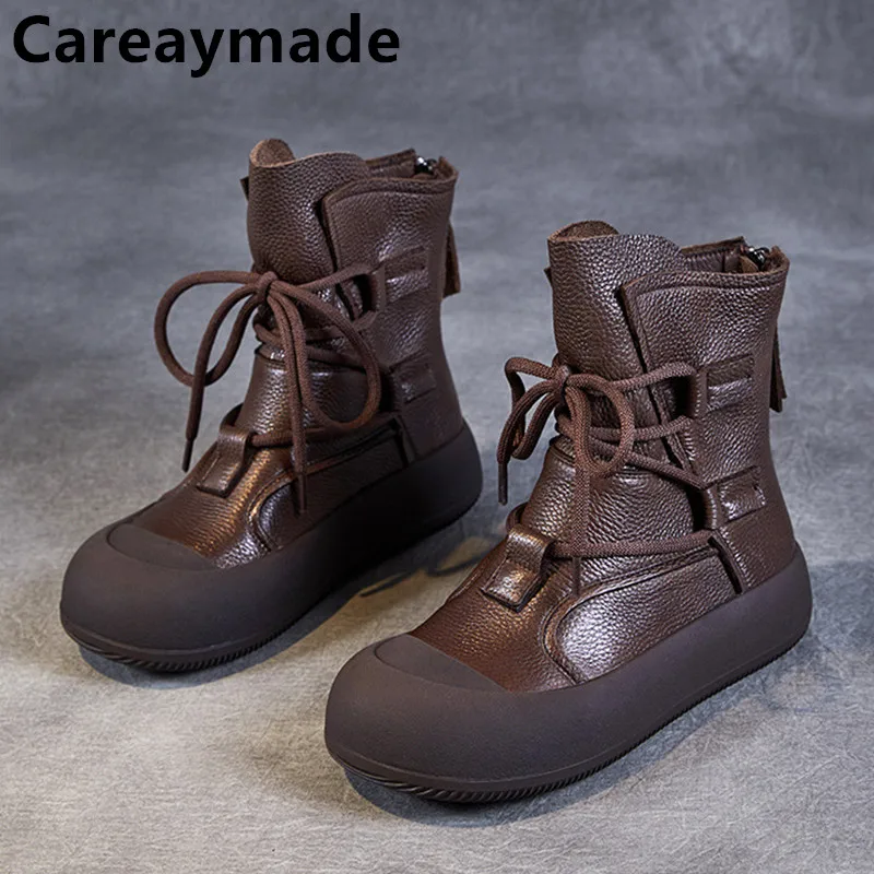 

Careaymade ретро римские женские ботильоны ручной работы из натуральной кожи на массивной платформе с молнией сзади, удобные трендовые повседневные короткие ботинки