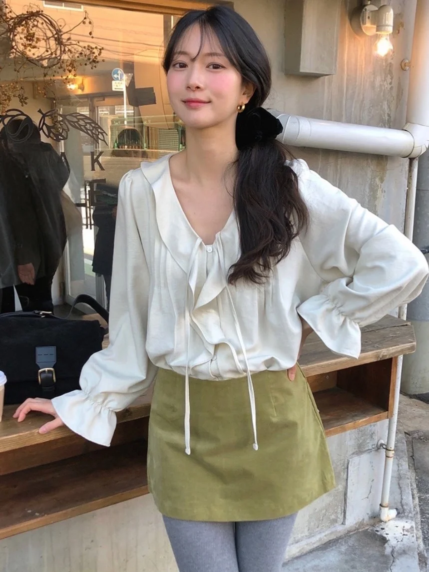 

Chic White irt Women's Spring New Sle Sweet Gentle Long Sve Versatile Ele Meticulous Top Korean Sle Other Material