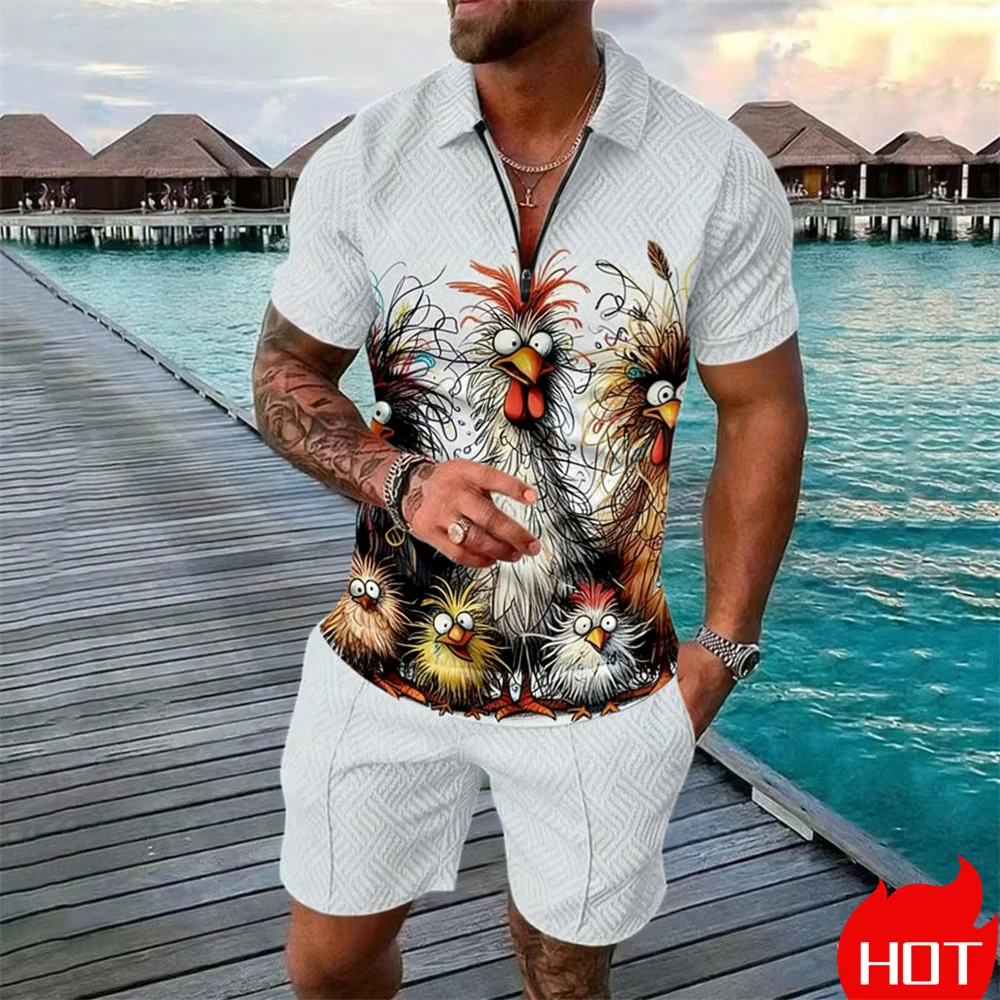 

Summer vacation sets Fashion Luxury Men's Sets 3D Casual Zip Short Sleeve Polo Shirts Shorts 2 Piece Outfit men's matching sets