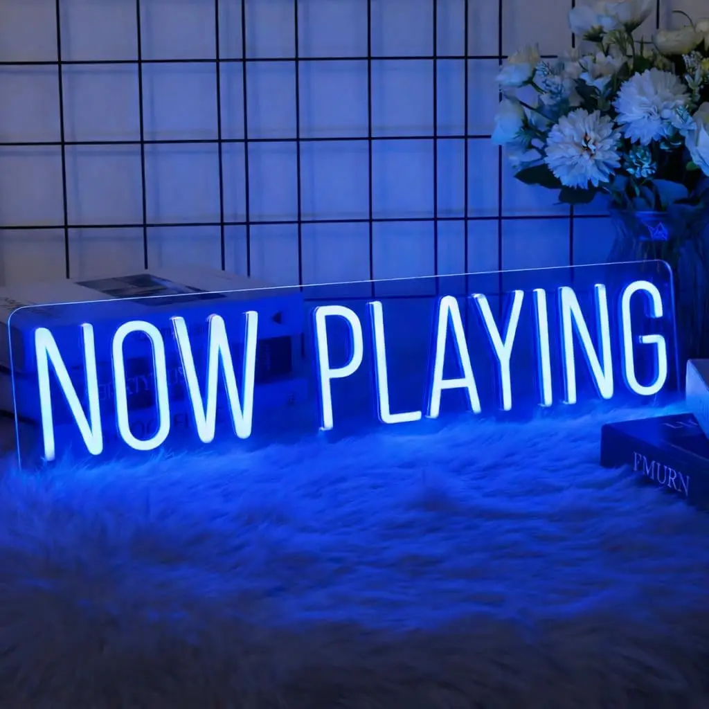  NOW PLAYING LED Neon Sign USB Powered Vinyl Record Music Themed Neon Light Record Player Room DJ Bar Music Studio Decor