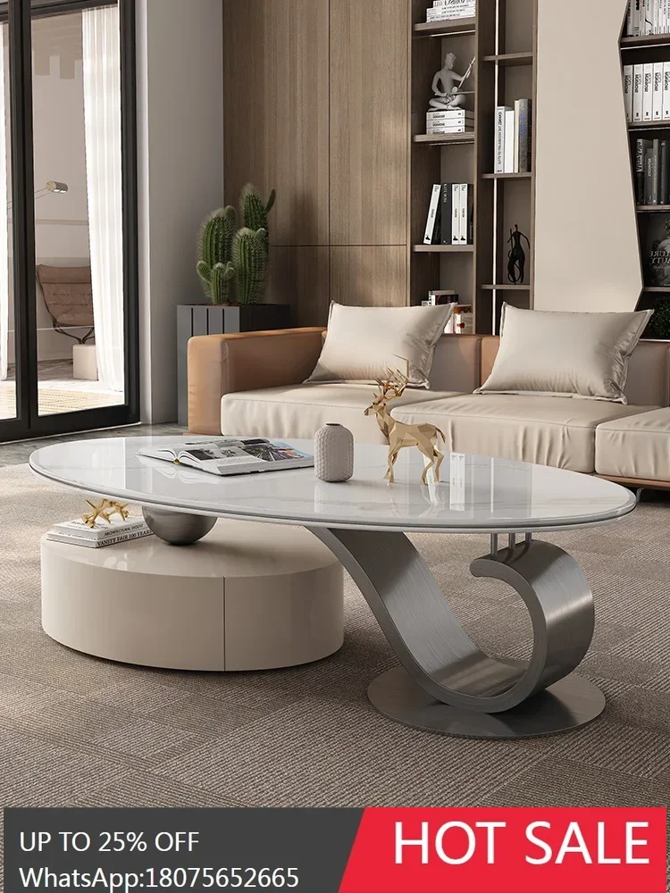 SGF high-end marble ultra-microcrystalline stone oval living room coffee table