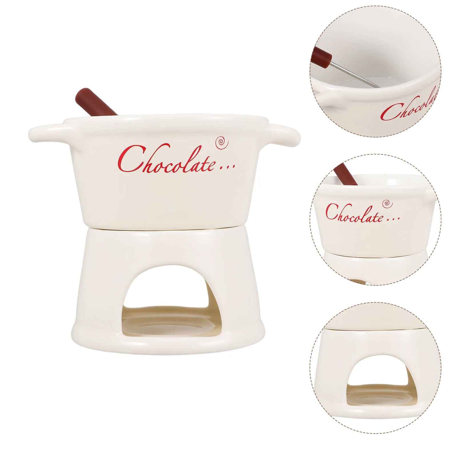 

Ceramic Chocolate Fondue Pot Set Melting Cheese Butter Caramel Chocolate Tapas White Hot Pan Mini Fondue Pot Cookware