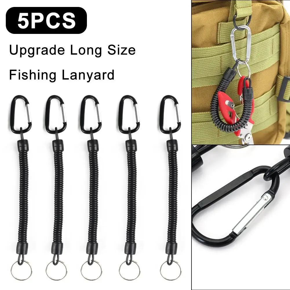 Fishing Lanyards 5pcs Tactical Retractable Spring Elastic Fishing Phone With Rope Keychain Camping Rope Carabiner Anti-lost X8j1